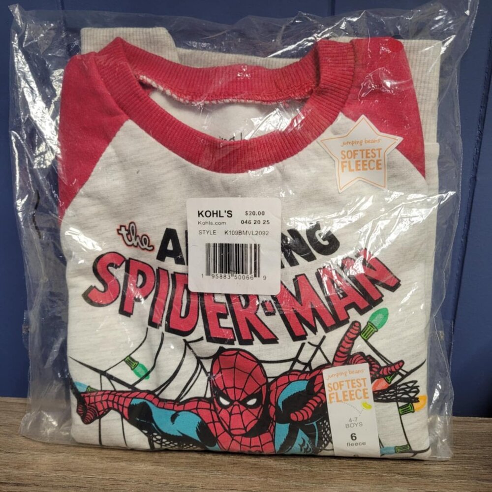 The Amazing Spiderman Crewneck Fleece Sweatshirt, Boys size 6, Red Sleeves